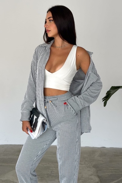 Ded COLLECTION Set cămașă și pantaloni cu dungi pentru femei - mânecă lungă