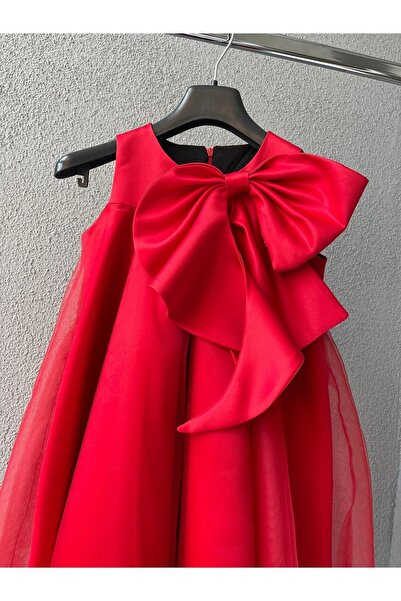 She Dress Shoulder Bow Patterned Evening Dress/dress for Kids