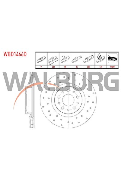 WALBURG Fren Diski Fiat Egea 1.4 16v, 1.6 MJT HB 2016> Ön (SPOR)  - 281 MM - ...