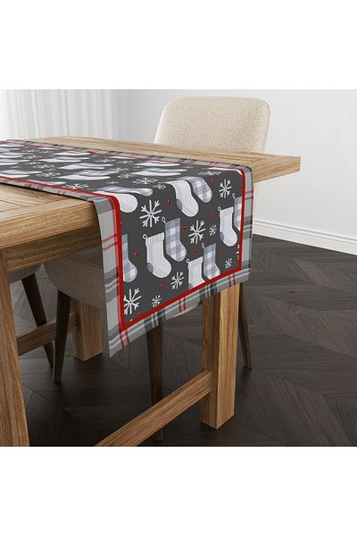 Evmila New Year's Christmas Themed Plaid and Socks 40X140 cm Velvet Runner
