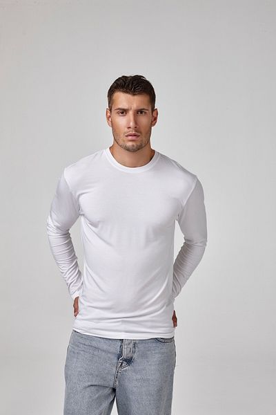 relactive Tricou alb pentru bărbați - decolteu, mânecă lungă