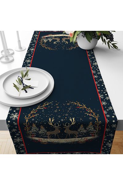 Evmila New Year Christmas Themed Deer 40X140 cm Velvet Runner