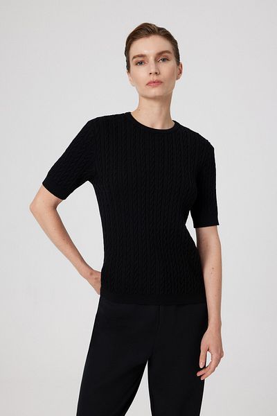 Mısırlı Pulover de damă cu jumătate de mânecă cu model tricotat negru