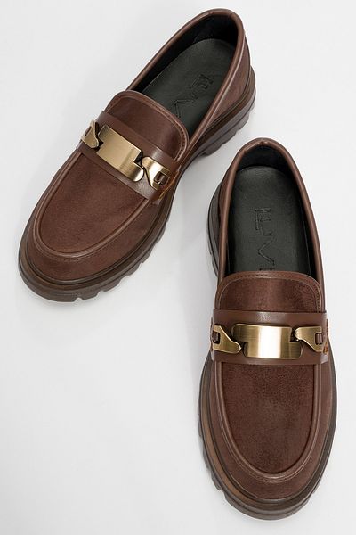 LuviShoes PRAY Damen-Loafer-Schuhe aus braunem Wildleder mit Schnalle