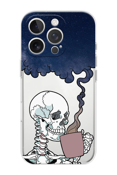 iPhone 16 PRO MAX Compatible Transparent Silicone Phone Case with Thoughtful Skull Pattern