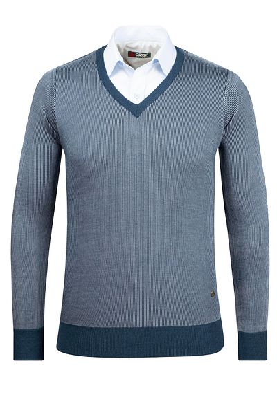 Çizgi Triko Pulover pentru bărbați, cu decolteu în V, cu dungi - mâneci și talie imprimate cu elastic, tricot din oțel, potrivire clasică - 5015D