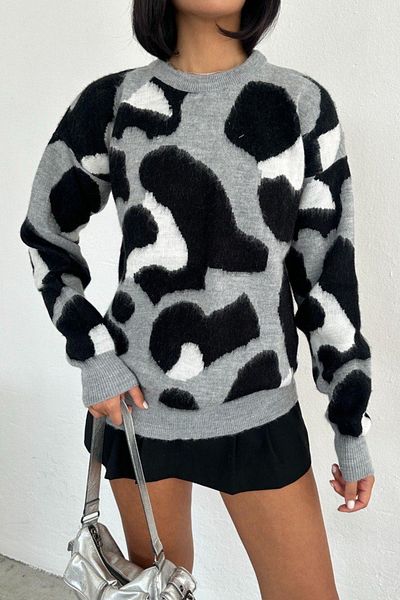 Ded COLLECTION Pulover de damă la modă cu model leopard - cu barbă