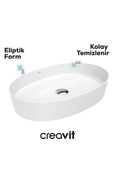 Creavit LP170 Loop 70 Oval Deliksiz Lavabo, 70x40 Cm