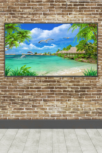 poster marketi Kendinden Yapışkanlı Tropik Ada ve Deniz Manzarası Posteri - 3...