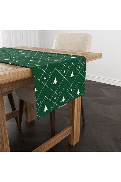 Evmila New Year Christmas Themed Green Pine Tree 40X140 cm Velvet Runner
