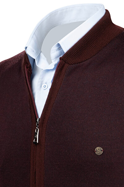 Çizgi Triko Ανδρικό πλεκτό μπορντό γιλέκο με τσέπες με φερμουάρ Ατσάλινο πλεκτό πλεκτό κλασικό κορμάκι - 5015J