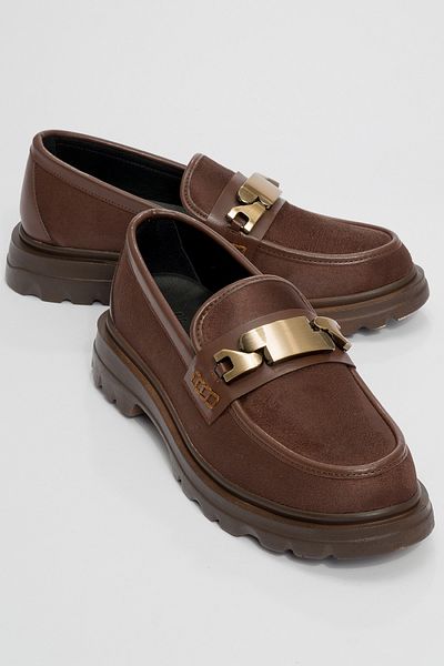 LuviShoes PRAY Damen-Loafer-Schuhe aus braunem Wildleder mit Schnalle