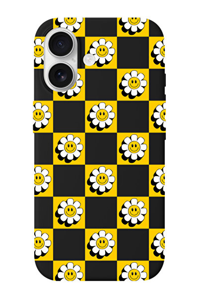 shoptocase iPhone 16 Uyumlu Smile Papatya Desenli İçi Süet Silikon Telefon Kı...