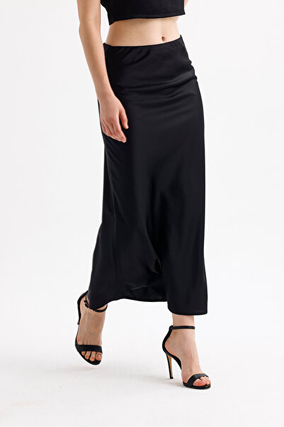 Sense Quality Z. Satin Long Skirt with Elastic Waist | Etk35736 Black