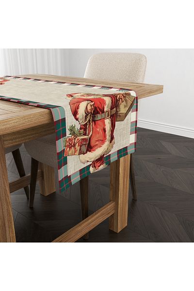 Evmila New Year Christmas Themed Santa Claus 40X140 cm Velvet Runner