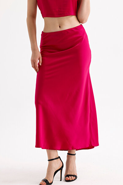 Sense Quality Z. Satin Long Skirt with Elastic Waist | Etk35736 Fuchsia