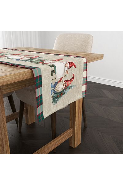 Evmila New Year Christmas Themed Dwarf Pattern 40X140 cm Velvet Runner