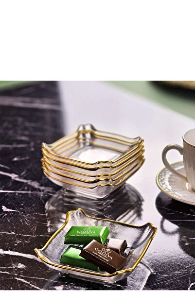 İnova Home Decor Gold Detaylı Kare Cam Mini Çerezlik-Sosluk Takımı 6'lı