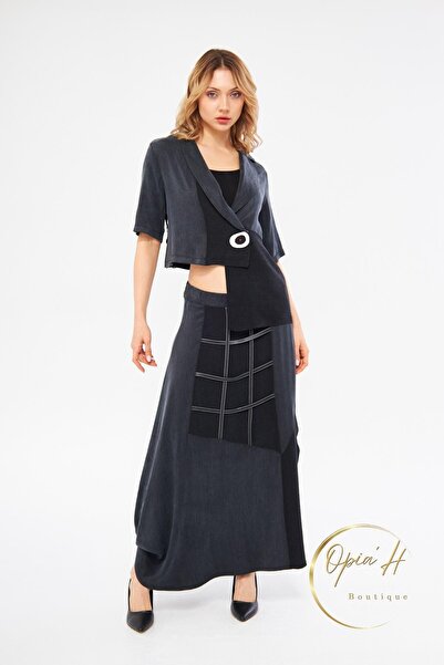 LAMANTE Asimetrik Kesim Siyah Okaliptüs Etek