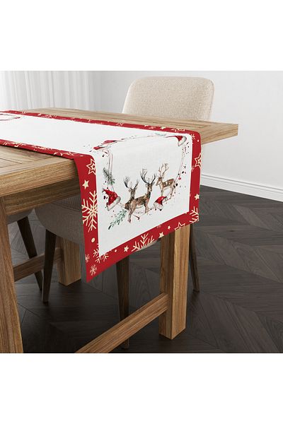 Evmila New Year Christmas Themed Deer 40X140 cm Velvet Runner