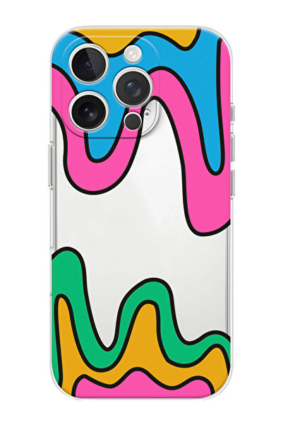 shoptocase iPhone 16 PRO MAX Uyumlu Renkli Dalgalar Desenli Şeffaf Silikon Te...