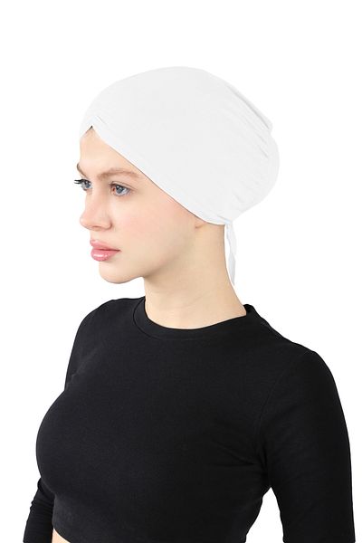 Ecardin White Pleated Comfortable Snap Bonnet - St 256