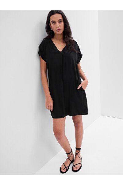 GAP Kadın Siyah V Yaka Elbise