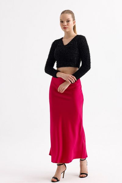 Sense Quality Z. Satin Long Skirt with Elastic Waist |   Etk35736 Red