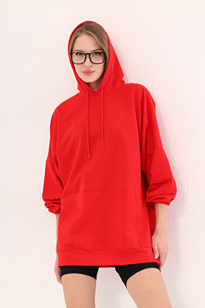 armonika Γυναικείο φούτερ τσέπης με κόκκινη κουκούλα ARM-21K024027