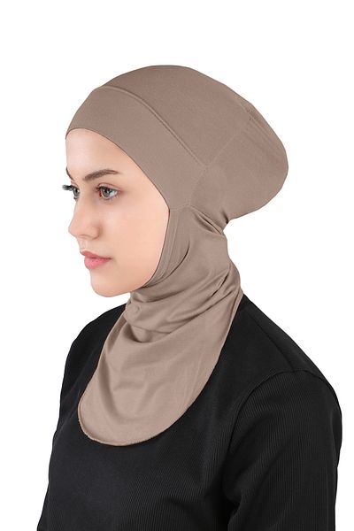 Ecardin Dark Mink Color Flexible Sports Bonnet - St 225, Small Hijab with Neck