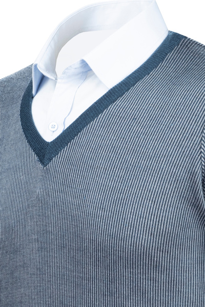 Çizgi Triko Чоловічий светр з V-подібним вирізом та смужками - з візерунком на рукавах та еластичною талією, класичний крій, сталеве плетіння - 5015D