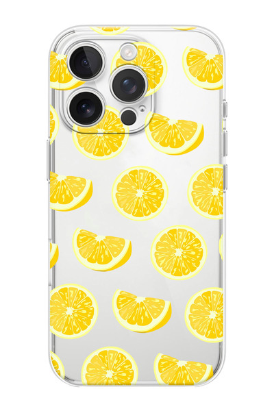 shoptocase iPhone 16 PRO MAX Uyumlu Limonlar Desenli Şeffaf Silikon Telefon K...