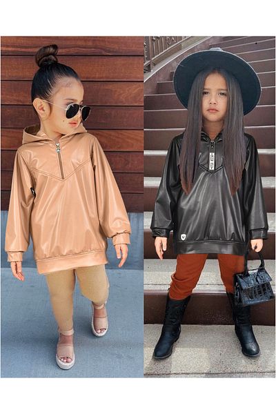 By Piera Hooded Leather Black Children's Sweatshirt044852