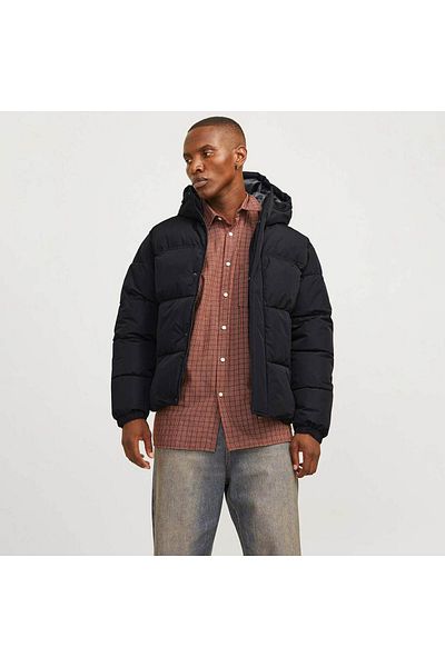 Jack & Jones Jjebradley Men's Puffer Coat - Black 12256974   Hood Sn