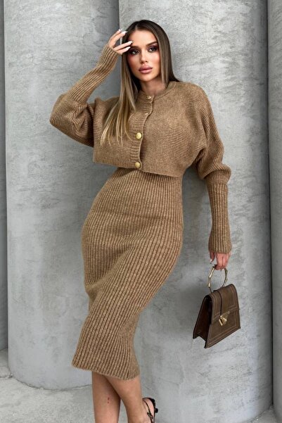 Ded COLLECTION Set de rochii și cardigan pentru femei cu bretele groase cu nasturi aurii