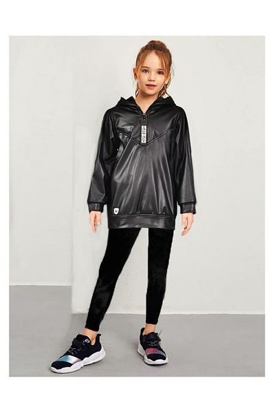 By Piera Hooded Leather Black Children's Sweatshirt044852