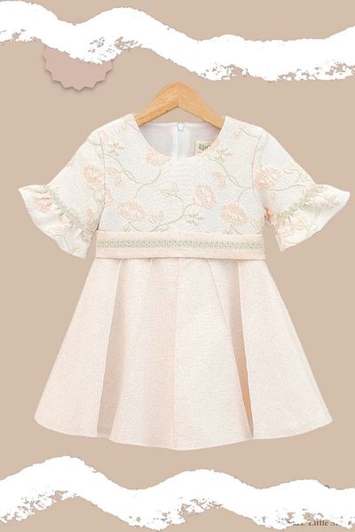 Kids' Little Store Blue Floral Patterned Jacquard Dress