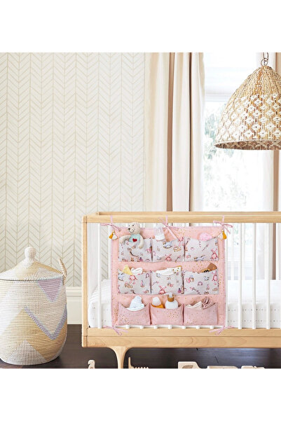 Epilons Baby 9 pocket tied crib side organizer (pink)