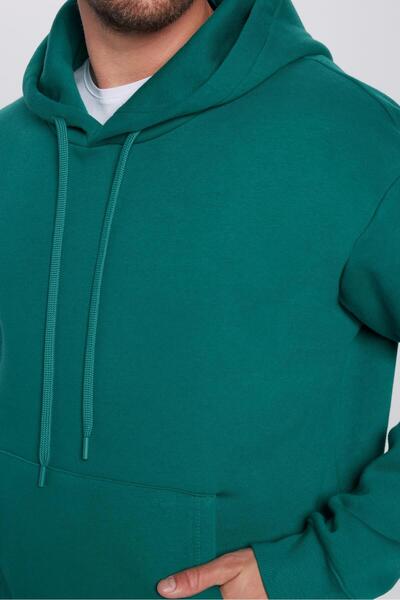 Tudors Unisex oversize široký střih bavlna s měkkou texturou základní zelená mikina s kapucí a fleecem uvnitř