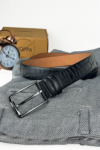 debbah Genuine Leather Belt Men's Classic Belt 3.5 cm Sketch Pattern Black Real Leather Men's Belt