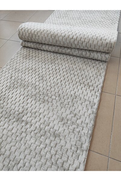 BAKIRÖZÜ HOME Kaymaz Tabanlı Halı Koridor Antre Mutfak Salon Lüks Kesme Yolluk Margo Fildişi