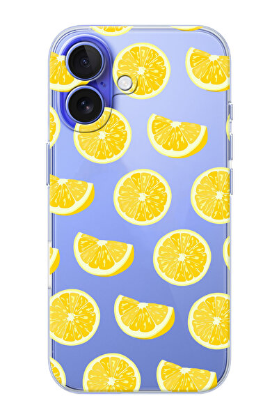 shoptocase iPhone 16 PLUS Uyumlu Limonlar Desenli Şeffaf Silikon Telefon Kılıfı