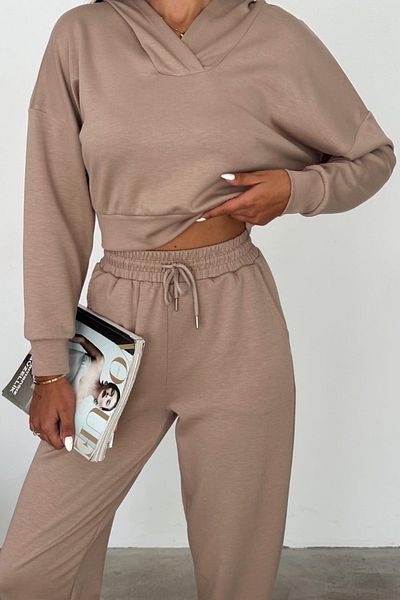 Ded COLLECTION Modal Women's Tracksuit Set - Hooded Crop Set of Two