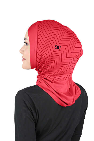 Ecardin Zigzag Striped Sports Cross Hijab Bonnet Turban - St299 Red