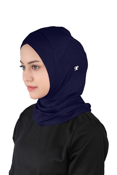 Ecardin Visca Series Wind Patterned Plain Hijab Turban - St 308 Navy Blue