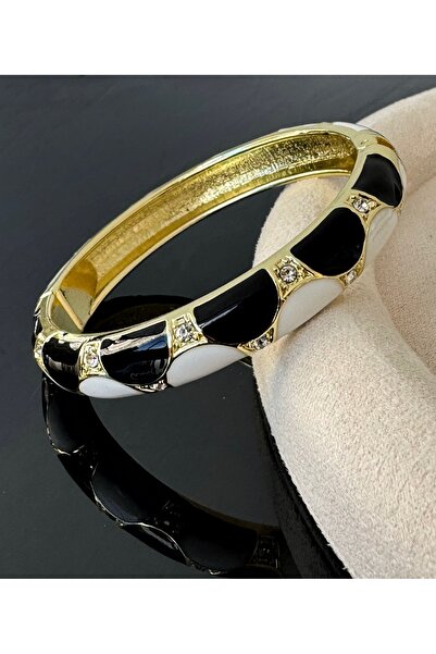 İthal 14k Gold Renkte 316L Çelik Zirkon Detaylı Mineli Çelik Kelepçe