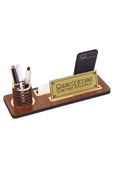 Kristal Ahşap Masa Isimliği Kalemli Ofis Hediyesi Masa Isimliği Kmı702