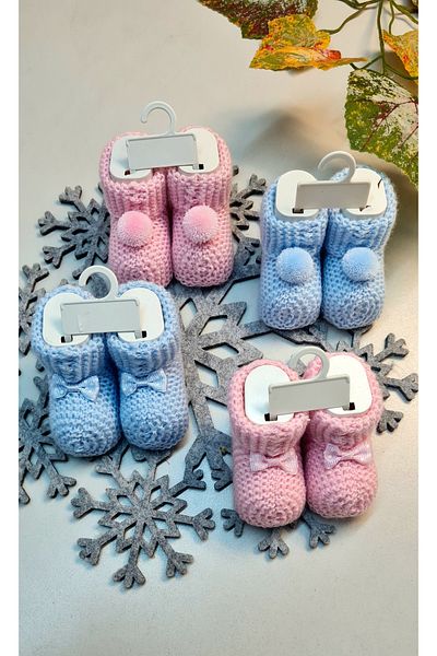 CemBebe 2 Pairs of Knitwear Fancy Booties for Babies 2 Different Model Knitwear Booties.