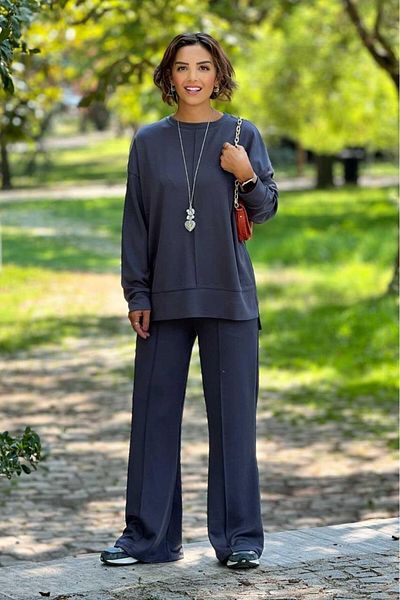 Nevin Kaya Moda Σετ μπλούζα παντελόνι Smoked Color Modal Fabric