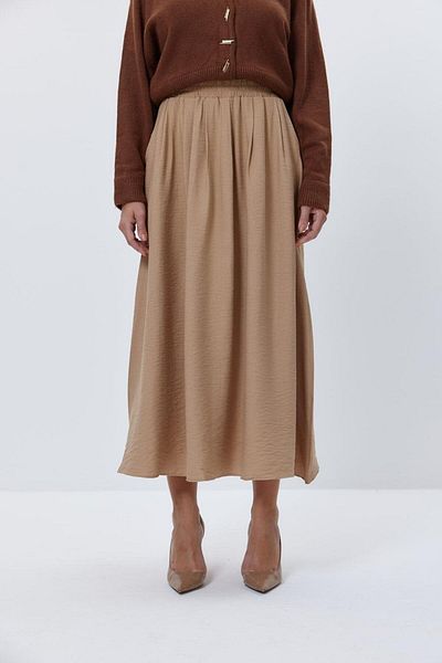 Tuba Butik Light Brown Midi Skirt with Elastic Waist